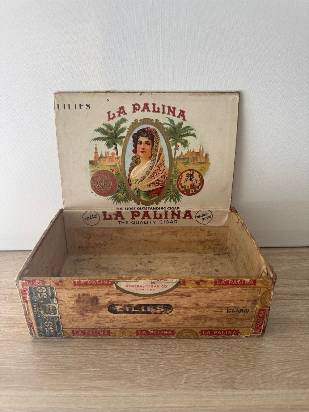 Vintage Decorative Cigar Box - Beige & Brown